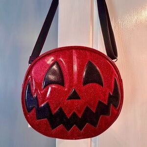 Love Pain and Stitches Red Glitter Pumpkin Cult Handbag-New, Large size